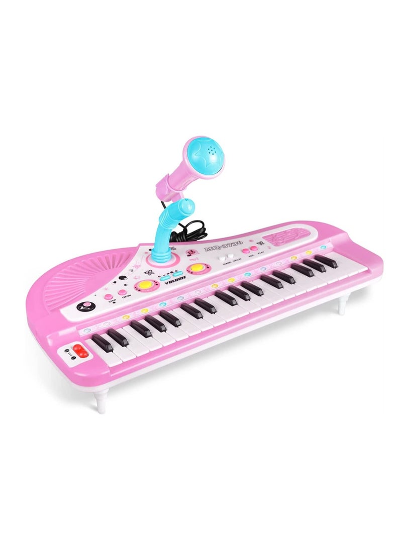 Excefore Kids Piano Keyboard, Piano for Kids with Microphone Portable Electronic Keyboards for Beginners 37 Keys Musical Toy for Baby Girls Birthday Gift 3 4 5 6 7 Year Old Kids Toy Piano (Pink) - Image 1