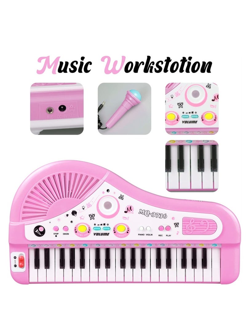 Excefore Kids Piano Keyboard, Piano for Kids with Microphone Portable Electronic Keyboards for Beginners 37 Keys Musical Toy for Baby Girls Birthday Gift 3 4 5 6 7 Year Old Kids Toy Piano (Pink) - Image 2