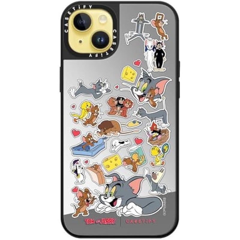 Casetify Mirror Case for iPhone 14 Plus 【Tom and Jerry Colab/Reflective / 4.9ft Drop Protection/Compatible with Magsafe】 - Family Sticker - Silver on Black - Image 2