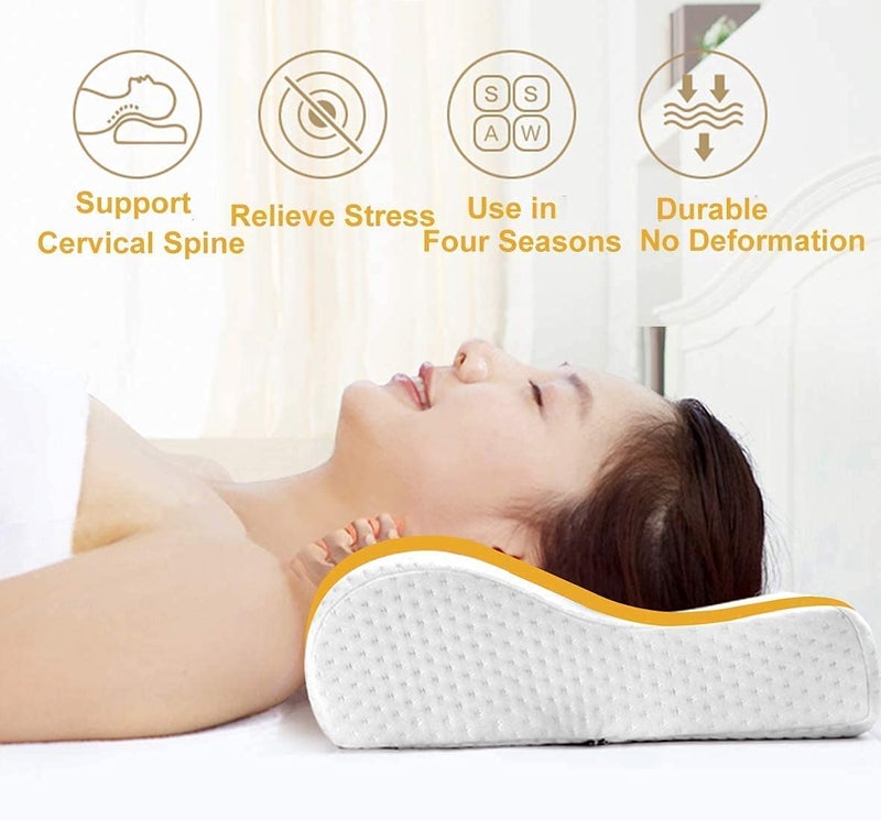 SILENCIO Cervical Contour Memory Foam Pillow, Orthopedic Pillow for Neck Pain,Orthopedic Contour Pillow Support for Back,Stomach,Side Sleepers,Anti-Snoring Neck Pillow= (White) - Image 2