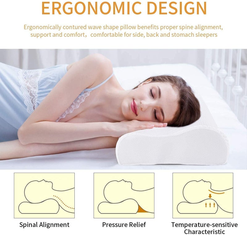 SILENCIO Cervical Contour Memory Foam Pillow, Orthopedic Pillow for Neck Pain,Orthopedic Contour Pillow Support for Back,Stomach,Side Sleepers,Anti-Snoring Neck Pillow= (White) - Image 5