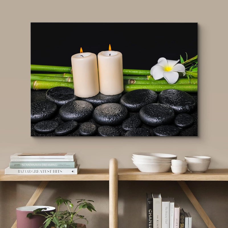 wall26 Zen Canvas Print with Candles and Bamboo - Image 2