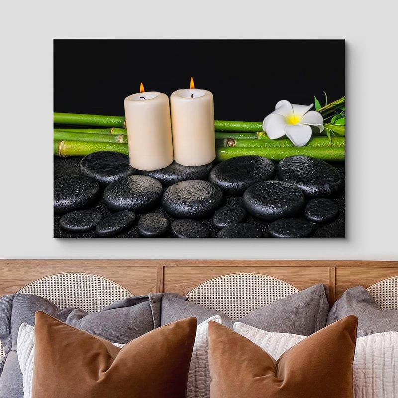wall26 Zen Canvas Print with Candles and Bamboo - Image 3