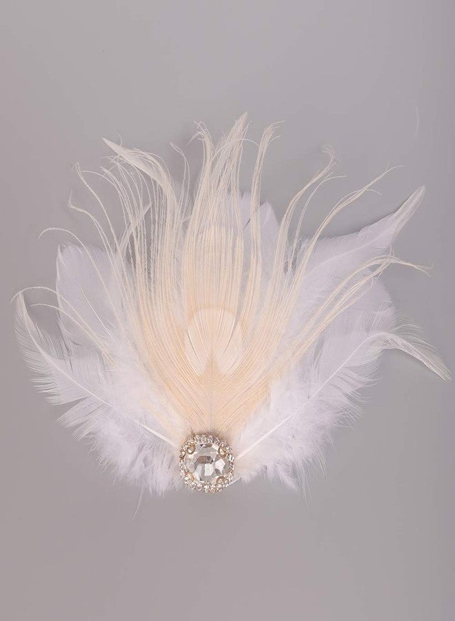 Aimimier Bridal 1920s Flapper Feather Hair Clip White Costume Themed Party Hair Piece with Feather Crystal Roaring 20s Headpiece Hair Jewelry for Women (Style 2) - Image 4
