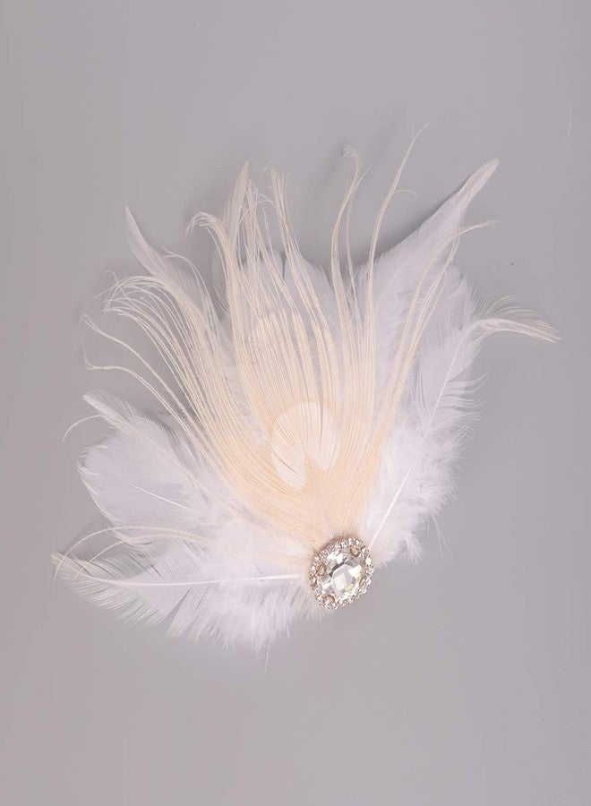 Aimimier Bridal 1920s Flapper Feather Hair Clip White Costume Themed Party Hair Piece with Feather Crystal Roaring 20s Headpiece Hair Jewelry for Women (Style 2) - Image 2