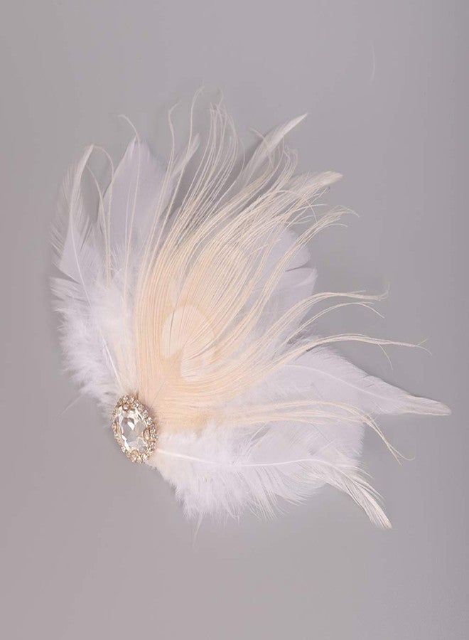 Aimimier Bridal 1920s Flapper Feather Hair Clip White Costume Themed Party Hair Piece with Feather Crystal Roaring 20s Headpiece Hair Jewelry for Women (Style 2) - Image 3