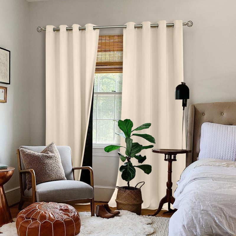 BGment الستائر Braged Blackout 95 بوصة طويلة 2 لوحات محددة لغرفة المعيشة معزولة بنسبة 100 ٪ ستائر حظر الإضاءة والستائر الستائر المقاومة للصوت لنافذة غرفة النوم كل 52 شمبانيا عريض - Image 2