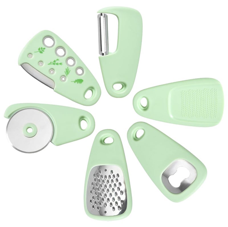 BGVM 6Piece Kitchen Utensil Set Grater Bottle Opener FruitVegetable Peeler Pizza Cutter GarlicGinger Grinder Essential Cooking Tools for Home Professional Use - Image 1