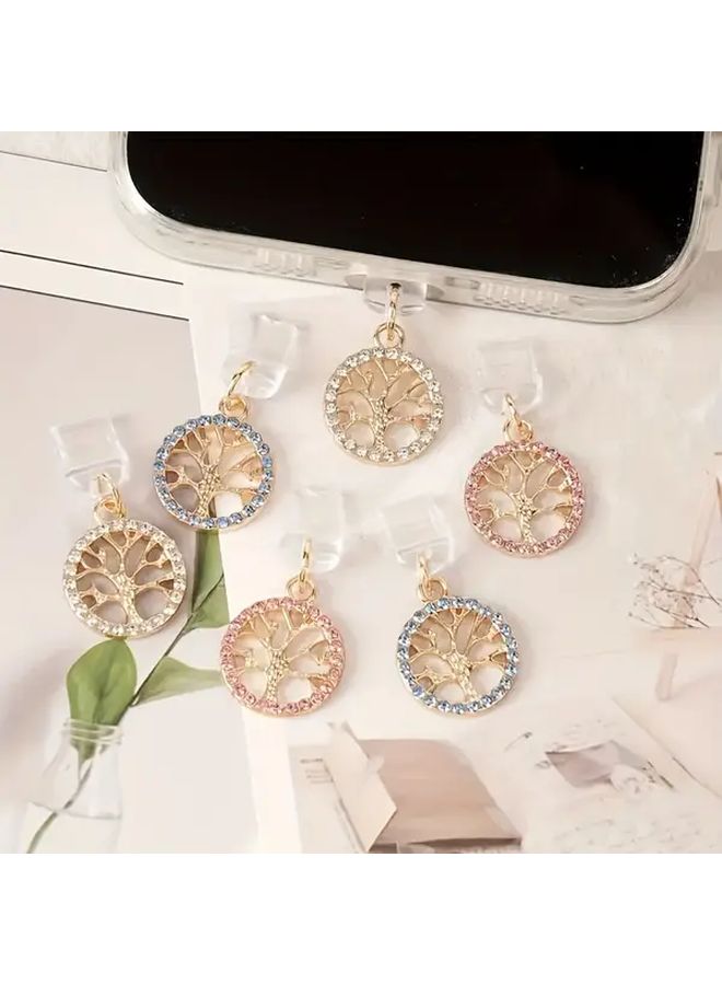 3 قطع حجر الراين سدادات غبار شجرة مستديرة لهواتف آيفون وإكسسوارات المحمول - Image 4