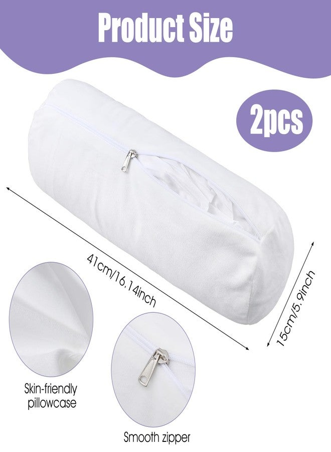 Bremorou Cervical Neck Roll Pillow Cover with Zipper 2pcs Round Pillow Covers, Soft Bolster Pillowcases for Cylindrical Cushion, Neck Roll Pillow Case Only (16.14 X 5.9 Inch, White) - Image 2