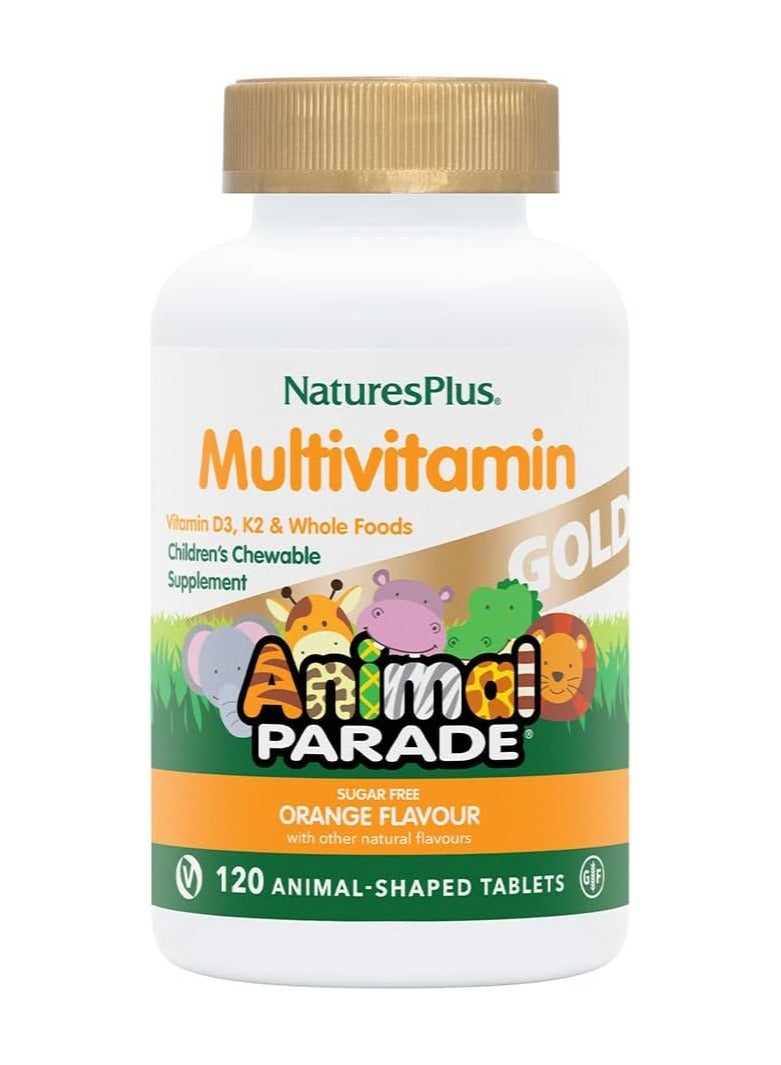 Nature's Plus، Source of Life، Parade Gold، مكمل غذائي متعدد الفيتامينات والمعادن قابل للمضغ للأطفال، بنكهة البرتقال الطبيعية، 120 قرصًا