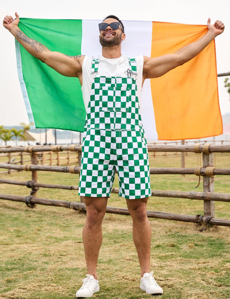 Odefou Checkered Bib Overalls for Men Jumpsuit Shorts Work Coveralls(Green Checkered,XL) - Image 5