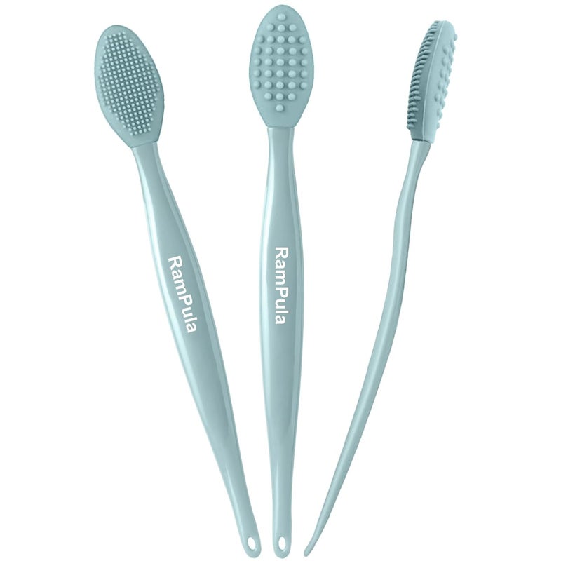 RamPula 3 Pcs Lip Scrub Brush, Silicone Lip Scrubber Exfoliator, 3-in-1 Double-Sided Lip Brush Tool for Men Women Lip Lightening, Gentle Lip Exfoliator Scrubber Tool for Dark Lips - Image 1