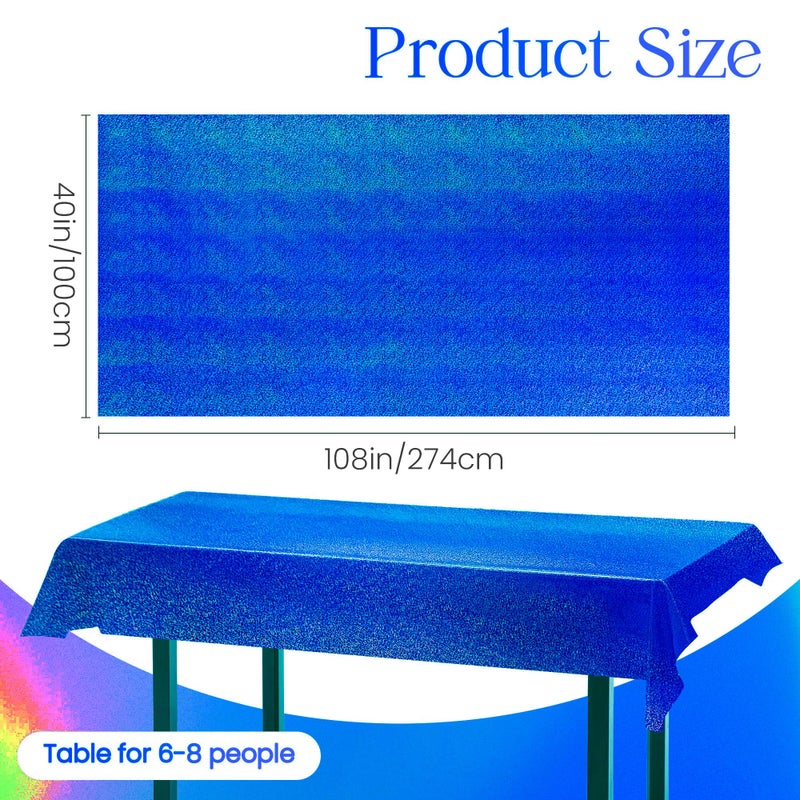 Just Shimmer 2 pcs Royal Blue Holographic Party Tablecloth 40" x 108" Iridescence Plastic Table Cloth Navy Blue Sparkly Table Covers for Graduation 4th of July Birthday Winter Christmas Party Decoration - Image 2