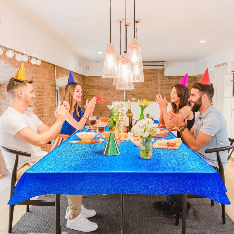 Just Shimmer 2 pcs Royal Blue Holographic Party Tablecloth 40" x 108" Iridescence Plastic Table Cloth Navy Blue Sparkly Table Covers for Graduation 4th of July Birthday Winter Christmas Party Decoration - Image 3