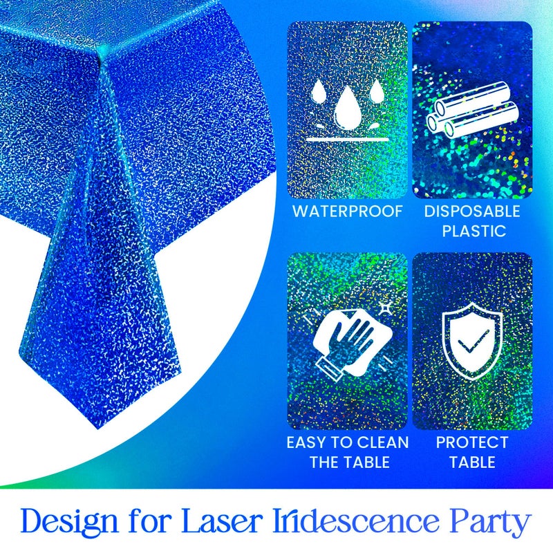 Just Shimmer 2 pcs Royal Blue Holographic Party Tablecloth 40" x 108" Iridescence Plastic Table Cloth Navy Blue Sparkly Table Covers for Graduation 4th of July Birthday Winter Christmas Party Decoration - Image 5