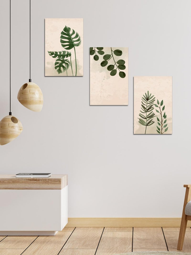 999STORE palm green leaf wall art painting for hall wall living room bedroom leaf painting with frame set of 3 BO3MDF086 - Image 2