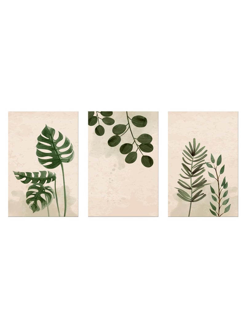 999STORE palm green leaf wall art painting for hall wall living room bedroom leaf painting with frame set of 3 BO3MDF086 - Image 3