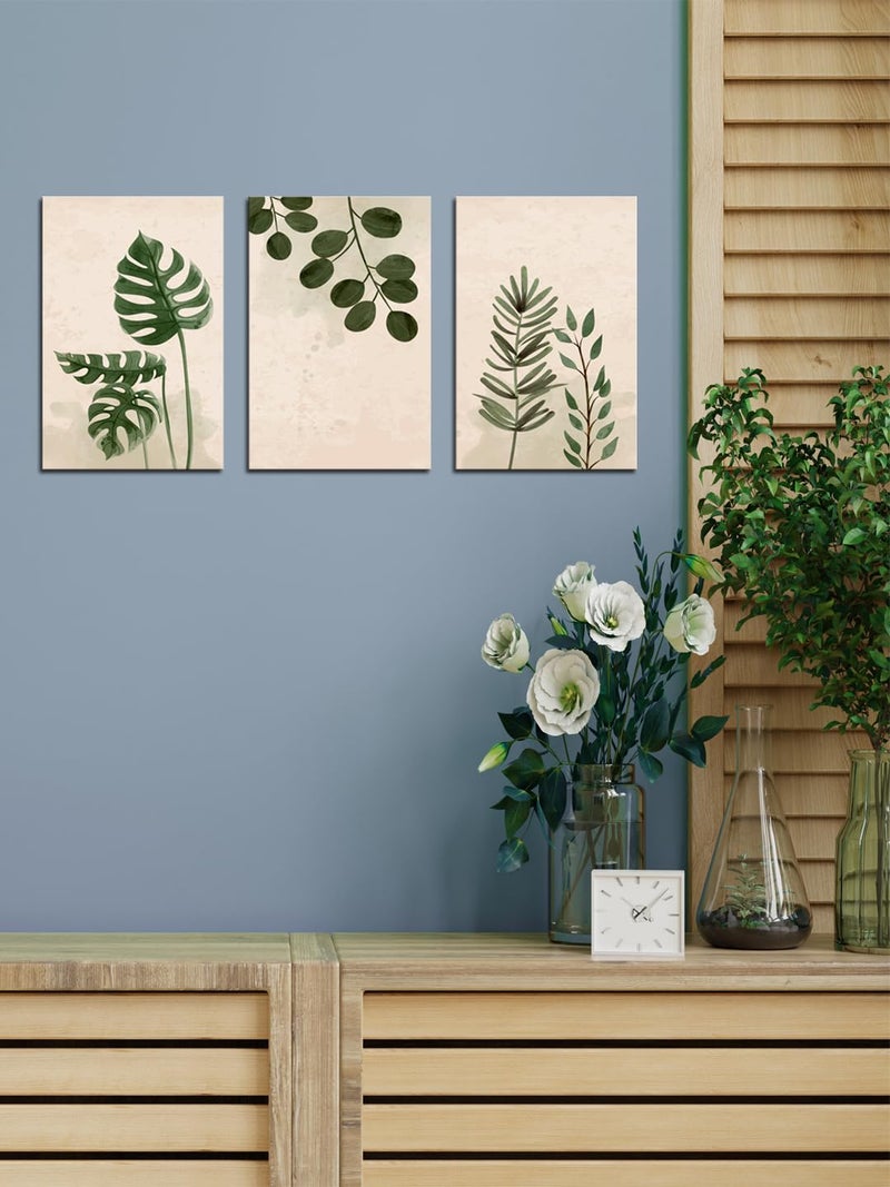 999STORE palm green leaf wall art painting for hall wall living room bedroom leaf painting with frame set of 3 BO3MDF086 - Image 1