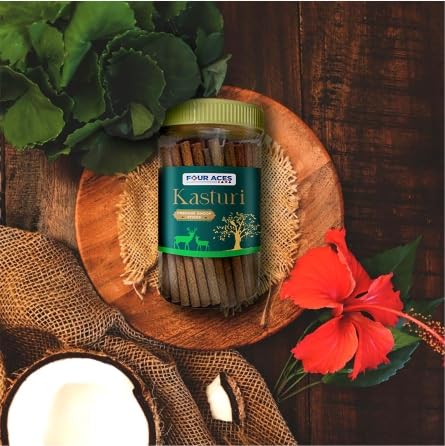 Four Aces Four Aces Premium Dry Dhoop Sticks 4 Fragrances Chandan Charlie Mogra Kasturi Natural No Charcoal No Bamboo Dhoop Sticks for Pooja Rituals Festival Dhoop Holder Inside 110 gm in each Jar  - Image 4