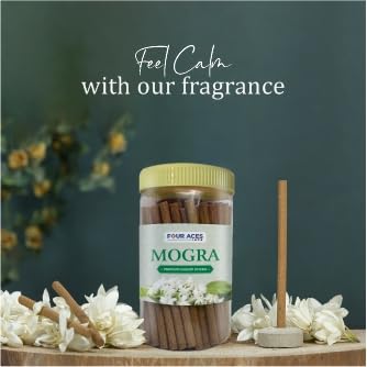 Four Aces Four Aces Premium Dry Dhoop Sticks 4 Fragrances Chandan Charlie Mogra Kasturi Natural No Charcoal No Bamboo Dhoop Sticks for Pooja Rituals Festival Dhoop Holder Inside 110 gm in each Jar  - Image 3