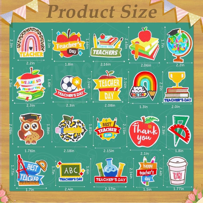 Augsun 36pcs Teacher Iron on Patches Graduation Teacher Appreciation Embroidered Sew Applique Repair Patch Back to School for Teacher Student Clothing Dress Backpack Hat Decorations - Image 2