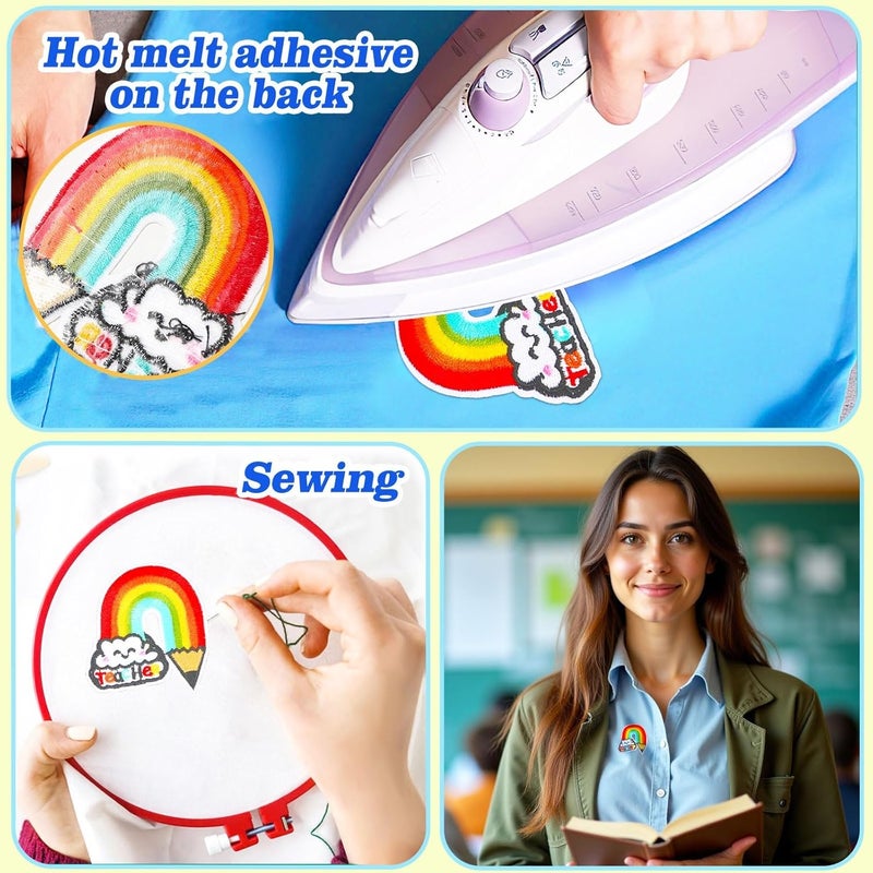 Augsun 36pcs Teacher Iron on Patches Graduation Teacher Appreciation Embroidered Sew Applique Repair Patch Back to School for Teacher Student Clothing Dress Backpack Hat Decorations - Image 4