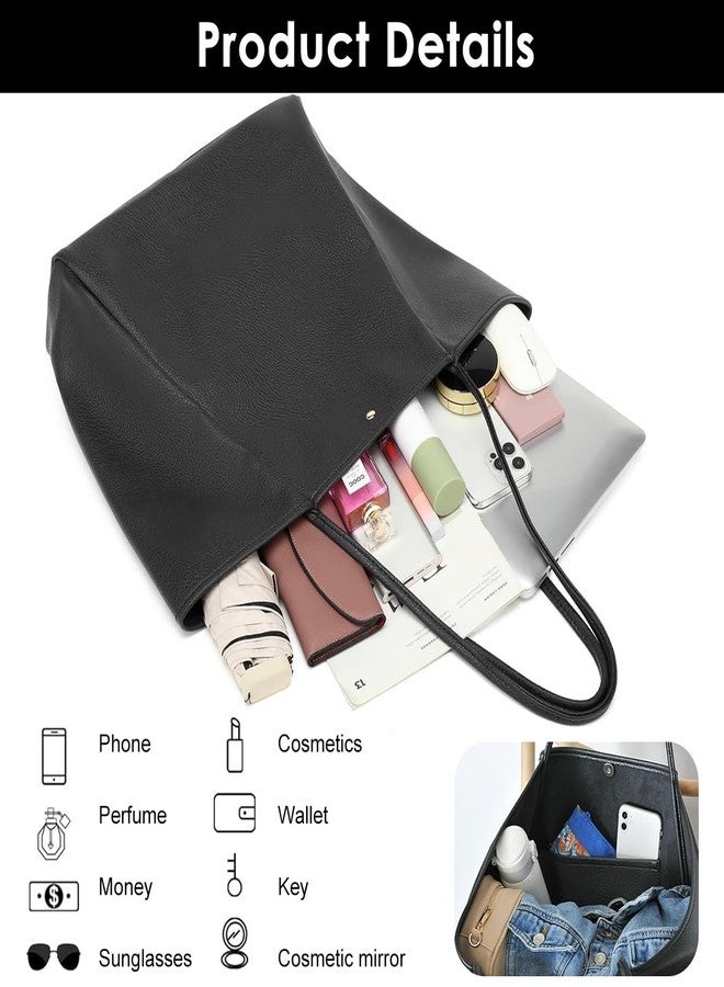 PALAY® Tote Bag for Woman Black Pu Leather Office Weekender Hand Bag Travel Shopping Handbags Large Capacity Waterproof Shoulder Bags for Women - Image 4