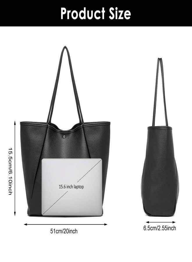 PALAY® Tote Bag for Woman Black Pu Leather Office Weekender Hand Bag Travel Shopping Handbags Large Capacity Waterproof Shoulder Bags for Women - Image 2