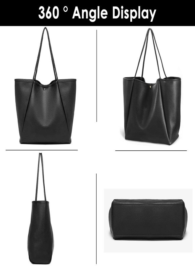 PALAY® Tote Bag for Woman Black Pu Leather Office Weekender Hand Bag Travel Shopping Handbags Large Capacity Waterproof Shoulder Bags for Women - Image 5