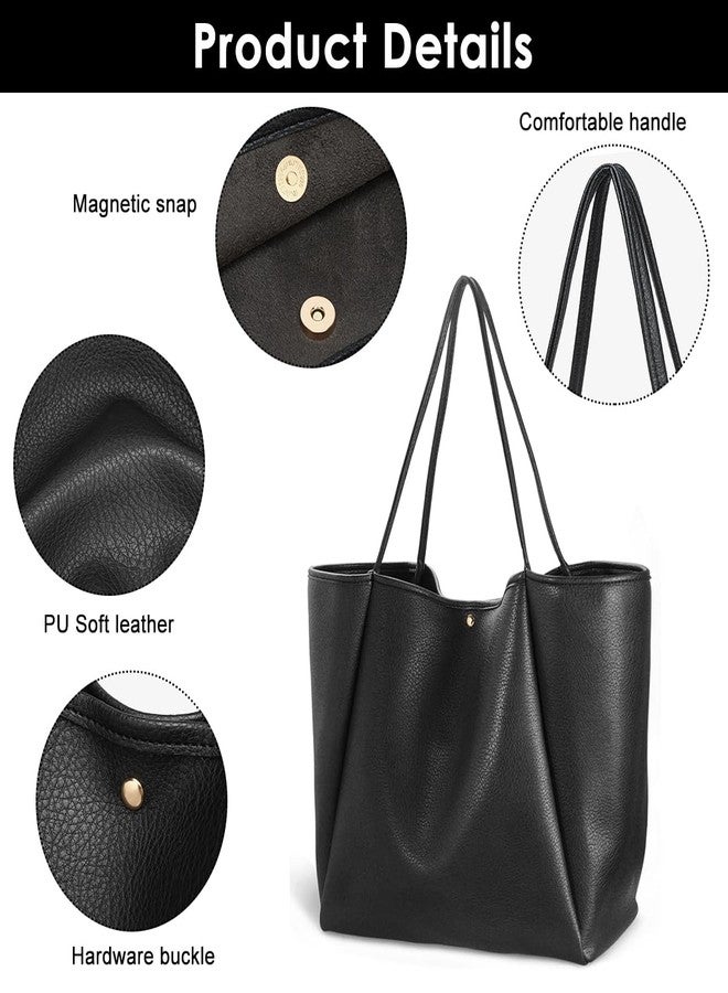PALAY® Tote Bag for Woman Black Pu Leather Office Weekender Hand Bag Travel Shopping Handbags Large Capacity Waterproof Shoulder Bags for Women - Image 3
