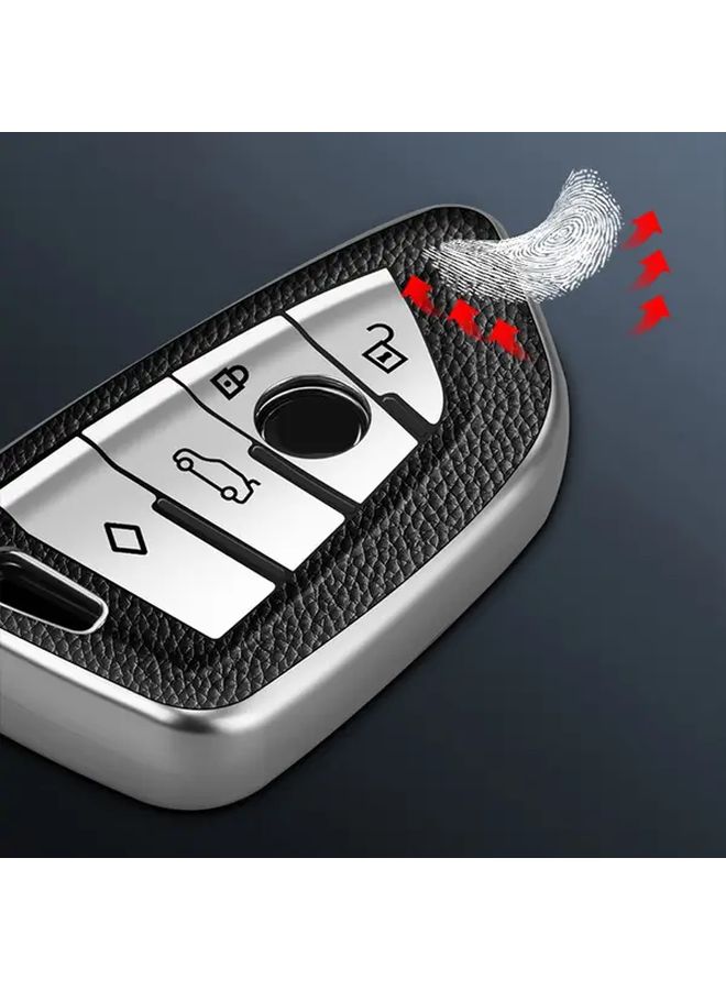 Leather TPU Car Key Case Cover For BMW X1 X3 X5 X6 7 Series Silvery Set - Image 5
