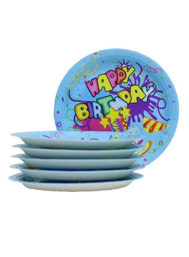 ITALO 6-Piece Happy Birthday Disposable Round Paper Plates, 7-inch, Blue – Perfect for Themed Parties, Desserts & Snacks - Image 2