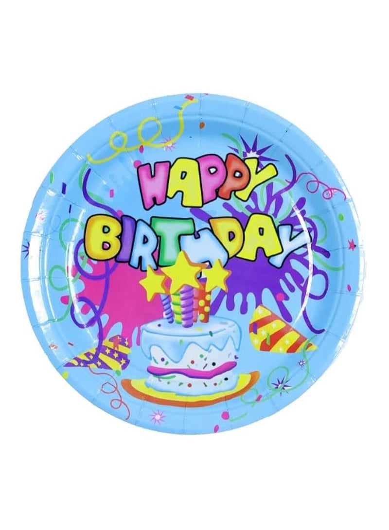 ITALO 6-Piece Happy Birthday Disposable Round Paper Plates, 7-inch, Blue – Perfect for Themed Parties, Desserts & Snacks - Image 1