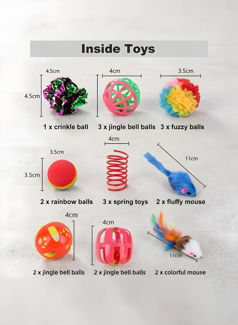 بيوينتي 24 PCS Interactive Cat Toys Set for Indoor Cats, Kitten Toys Assortment, Include Cat Tunnel, Cat Teaser Wand, Fluffy Mouse Feather Toy, Jingle Bells Balls Set Toys for Cats Kitty, Tunnel 2 - Image 2