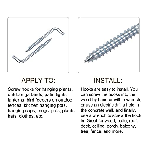 METALLIXITY Screw Hooks for Hanging (85mm/3.35") 20Pcs, Ceiling Hook Metal L Shape Hooks - for Hanging Outdoor, Cup Hooks, Bathroom Kitchen Wall Furniture Connection - Image 5