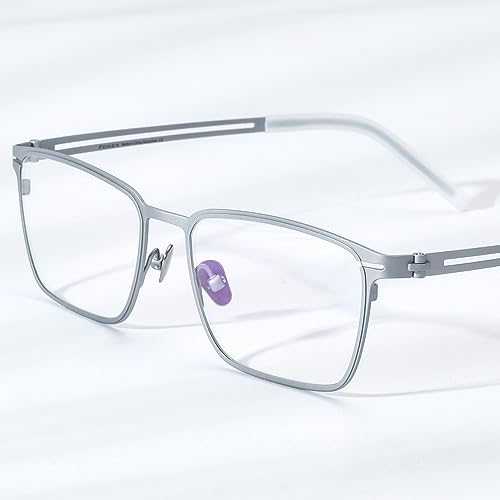 FONEX Pure Titanium Glasses Frame Men Square Eyeglasses Optical Eyewear (F85779 Silver, Clear) - Image 2