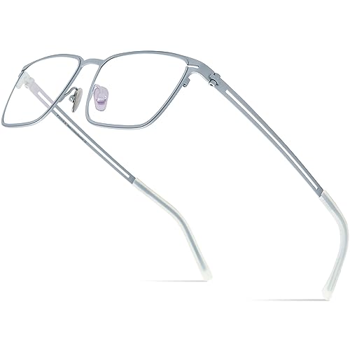 FONEX Pure Titanium Glasses Frame Men Square Eyeglasses Optical Eyewear (F85779 Silver, Clear) - Image 1
