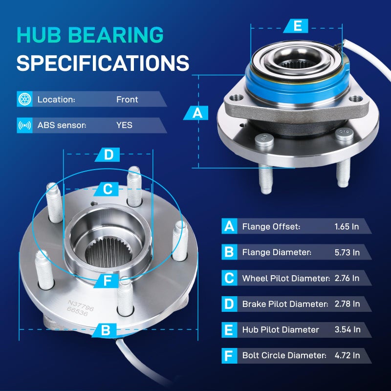 BDELI Front Wheel Bearing and Hub Assembly 513121 Replace for 00-11 Chevy Impala Monte Carlo, 97-08 Pontiac Grand Prix, 06-09 DTS, 05-09 Buick Lacrosse, 06-11 Lucerne, 00-05 Lesabre, 5 Lug W/ABS - Image 3