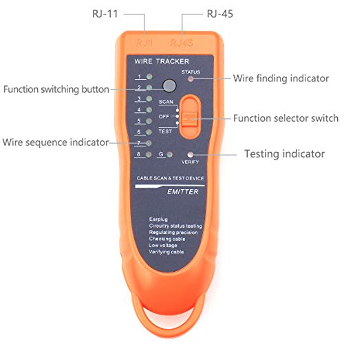 KELUSHI Wire Tracker XQ-350 RJ45 RJ11 Finder for Telephone Network Wire LAN Cable Tester for Line DC Detecting/Anode/Cathode Determination Diagnose Tone Networking Tool with Crystal Head - Image 2