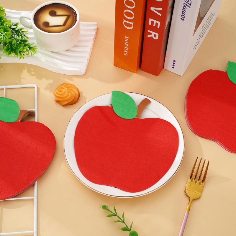 Whaline 100 Pack Back to School Napkins Red Apple Disposable Paper Napkins School Season Apple Dinner Napkins for First Day of School Party Celebration Supplies Table Decorations - Image 4