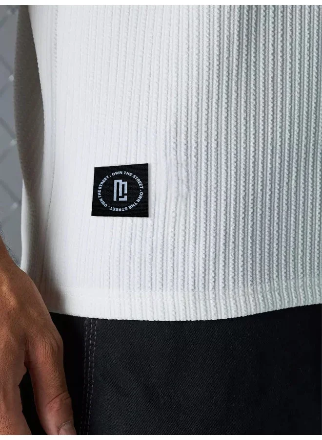 Maniac  Maniac Mens Solid Round Neck Half Sleeve White Seersucker CottonBlend Oversized T-Shirt for Men | Best Price UAE