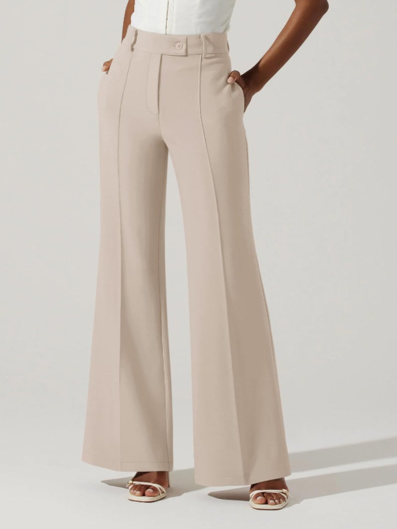 NIMIN Pants for Women Business Casual Flared Leg Work Dressy Trousers High Waisted Bootcut Office Slacks 2026 Fashion Outfits with Pockets Beige Medium - Image 4