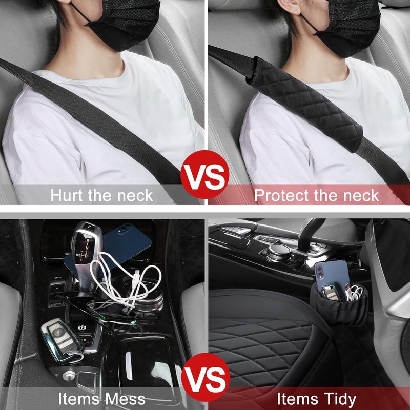 BEITK 2 Pack Leather Front Car Seat Covers, Universal Sideless Car Seat Protectors with Storage Pocket and Seat Belt Pads, Waterproof Automotive Seat Cover for Cars Trucks SUV(Black) - Image 5