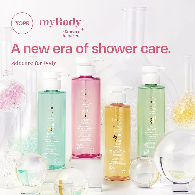 YOPE ILLUMINATING SHOWER GEL WITH VITAMIN C AHA ACID REVITALIZES 97 INGREDIENTS OF NATURAL ORIGIN VEGAN SCENT ORANGE PEACH LEMON 300ml