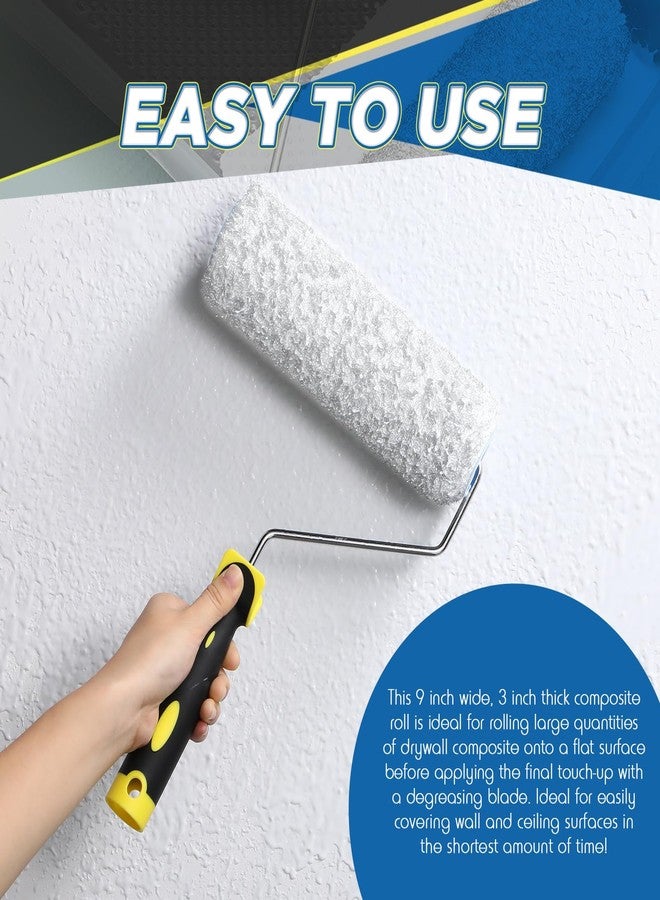 Threlaco 3 Pcs 9 Inch Drywall Compound Roller Cover with 1 Pcs Paint Frame, Drywall Texture Brush, Mud Roller for Putty, diatomaceous Earth, molding Paste, Textured coatings - Image 4