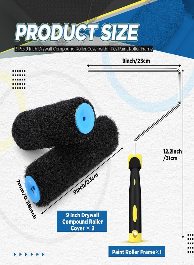 Threlaco 3 Pcs 9 Inch Drywall Compound Roller Cover with 1 Pcs Paint Frame, Drywall Texture Brush, Mud Roller for Putty, diatomaceous Earth, molding Paste, Textured coatings - Image 2