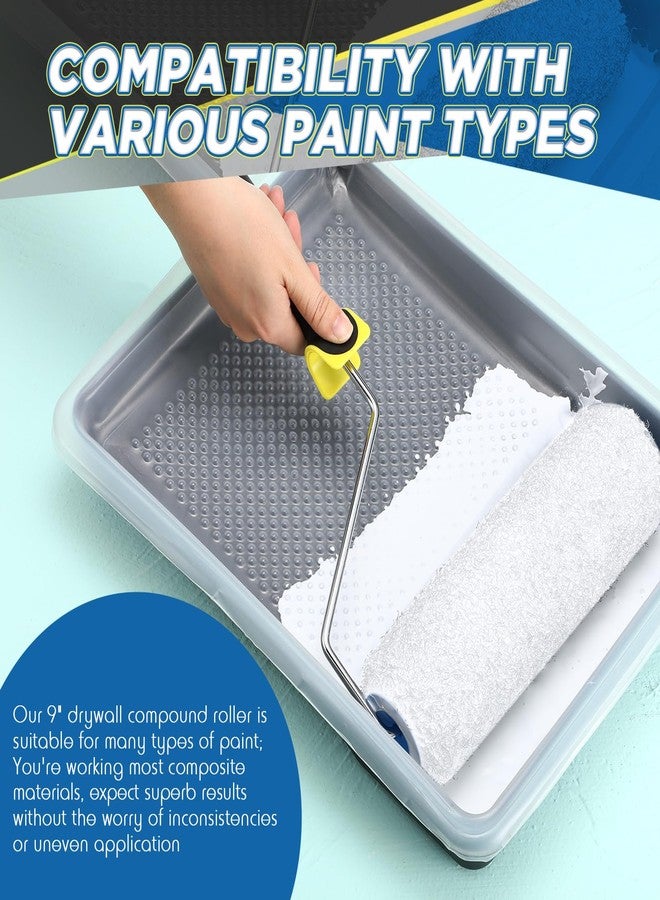 Threlaco 3 Pcs 9 Inch Drywall Compound Roller Cover with 1 Pcs Paint Frame, Drywall Texture Brush, Mud Roller for Putty, diatomaceous Earth, molding Paste, Textured coatings - Image 5