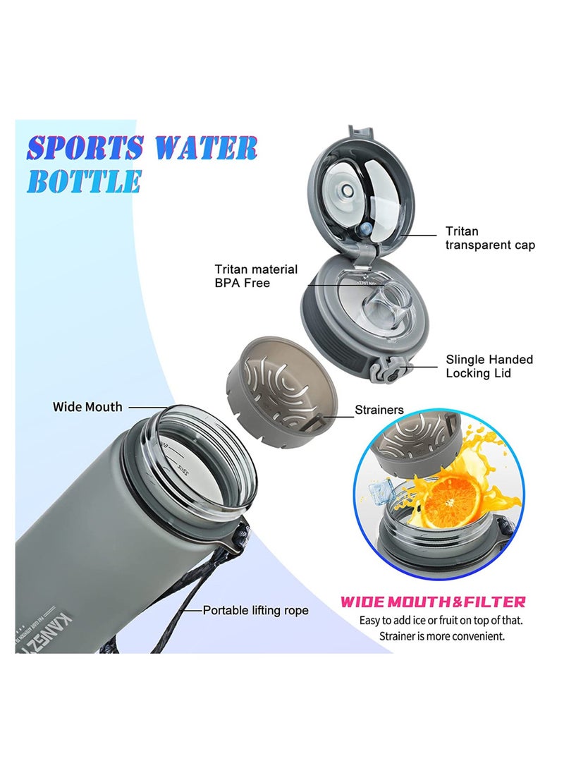 KANGZYUAN - Sports Water Bottle  Protein Shaker Outdoor Travel Portable Leakproof Drinkware Plastic Drink Bottle BPA Free 1000mL Grey - Image 1