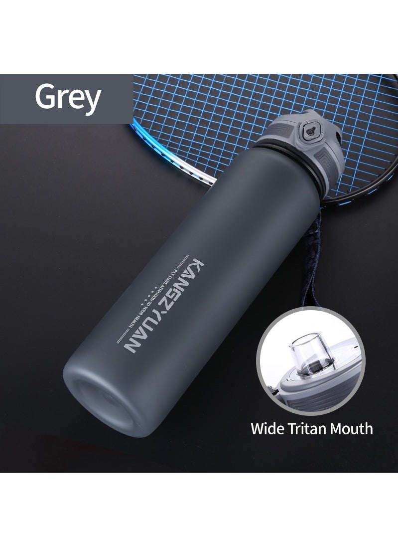 KANGZYUAN - Sports Water Bottle  Protein Shaker Outdoor Travel Portable Leakproof Drinkware Plastic Drink Bottle BPA Free 1000mL Grey - Image 1